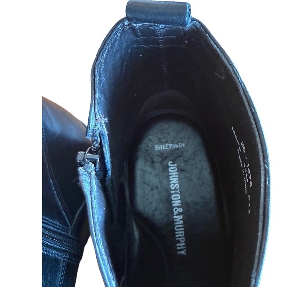 Johnston & Murphy Men's Black Leather Ankle Boots 11M Sheepskin Zip - Picture 8 of 8